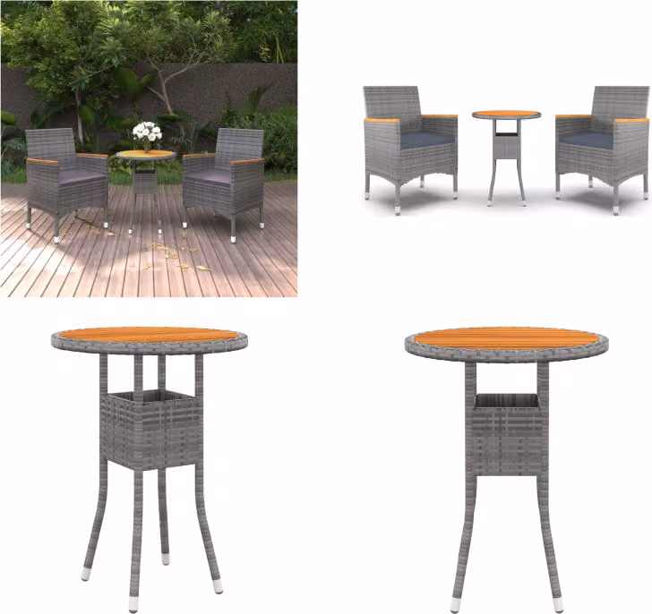 vidaXL Set da pranzo da giardino 3 pezzi in rattan grigio - Set da pranzo da giardino - Set da pranzo da esterno - Set da pranzo da terrazza