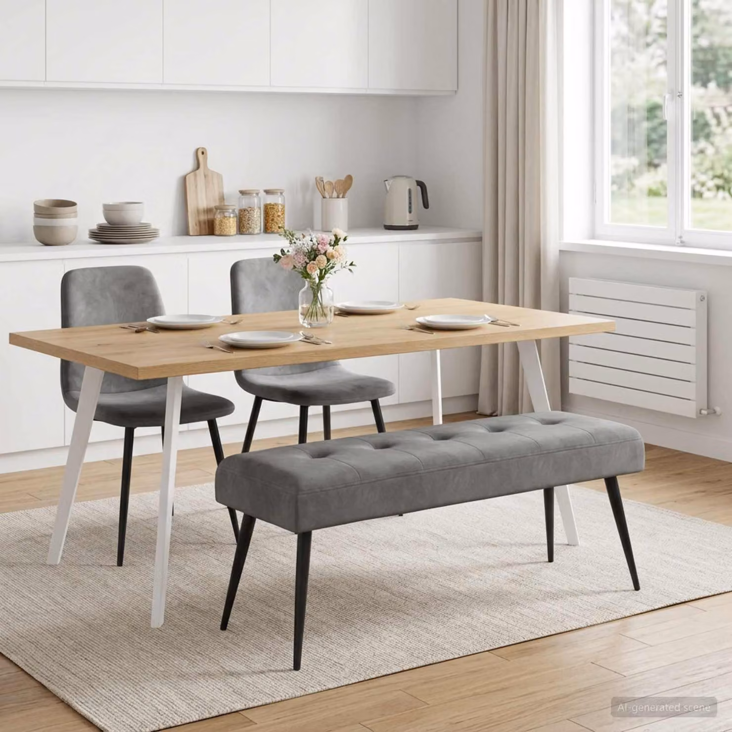 Panchina moderna vidaXL in tessuto grigio con bottoni imbottiti L: 110 cm, P: 40 cm, H: 46 cm