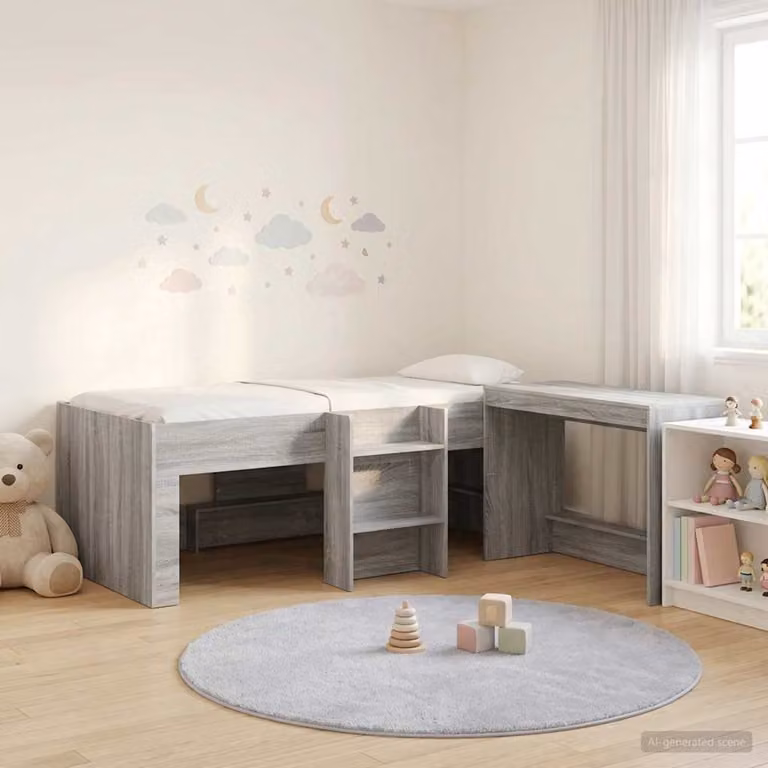 Letto alto per bambini con scrivania vidaXL, colore grigio, L/P/H: 200 x 120 x 199,5 cm