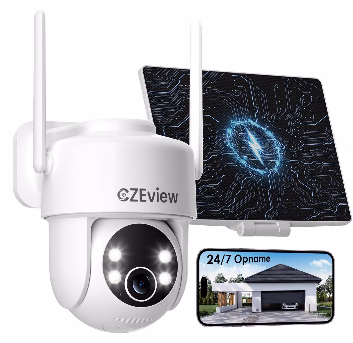 Telecamera di sicurezza da esterno - Risoluzione 2K - Alimentazione a energia solare - Rotazione a 360° - Wi-Fi wireless