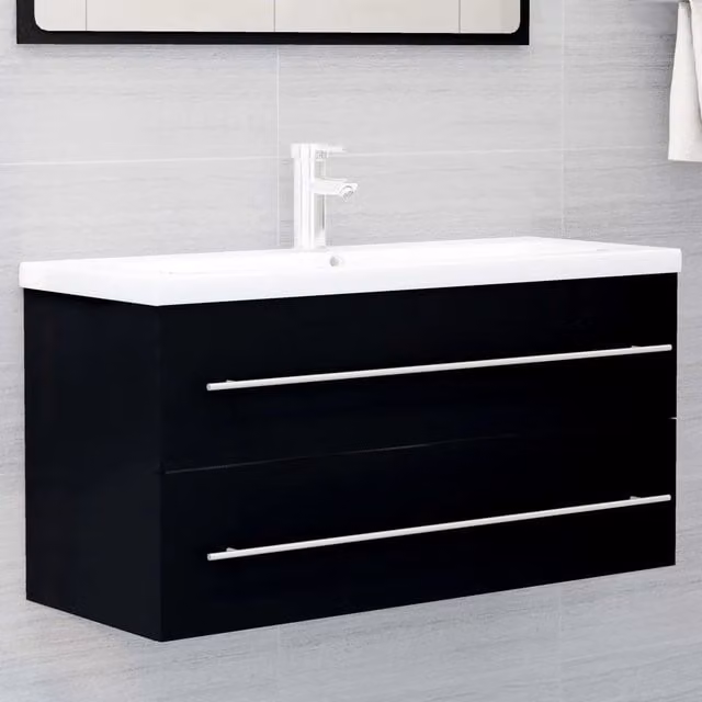 Mobile con Lavabo Integrat-Armadietto da Cucina-Lavandinoo Nero in Legno Multistrato 466772