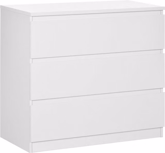 Cassettiera Moderna HOMCOM con 3 Cassetti senza Maniglie per Camera e Soggiorno, Bianco, L 80 cm x P 39 cm x H 73 cm – 1