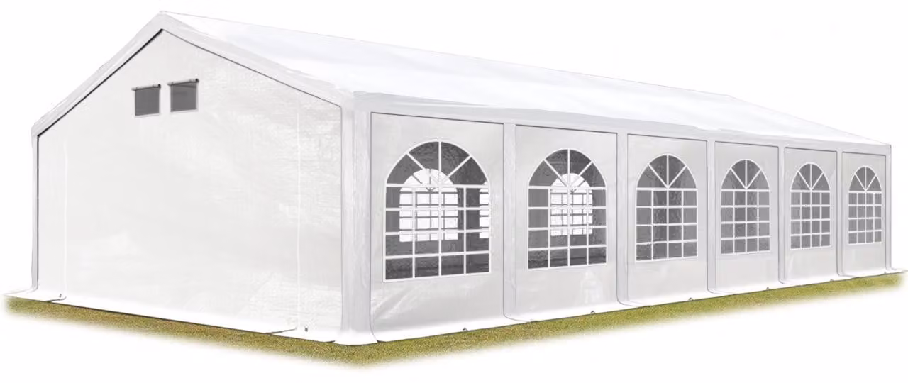 TOOLPORT Tenda per feste 6x12 m bianca, telo PE Professional 550 N impermeabile, protezione UV con telaio di base, gazebo da giardino
