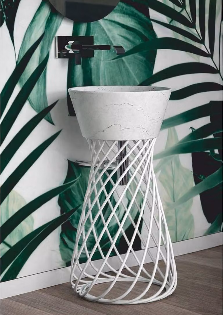 Casa Padrino Lavabo in Vetroceramica con supporto in metallo Bianco H. 85 cm - Italy