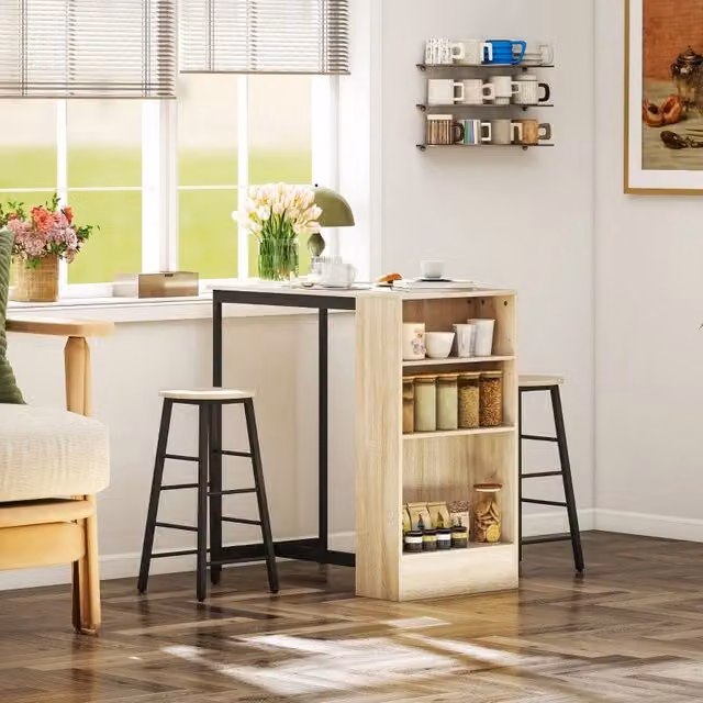 Set da 3 pezzi REDOM composto da tavolo alto rettangolare e 2 sgabelli, nero, stile industrial, L/P/H: 91 x 49 x 91 cm