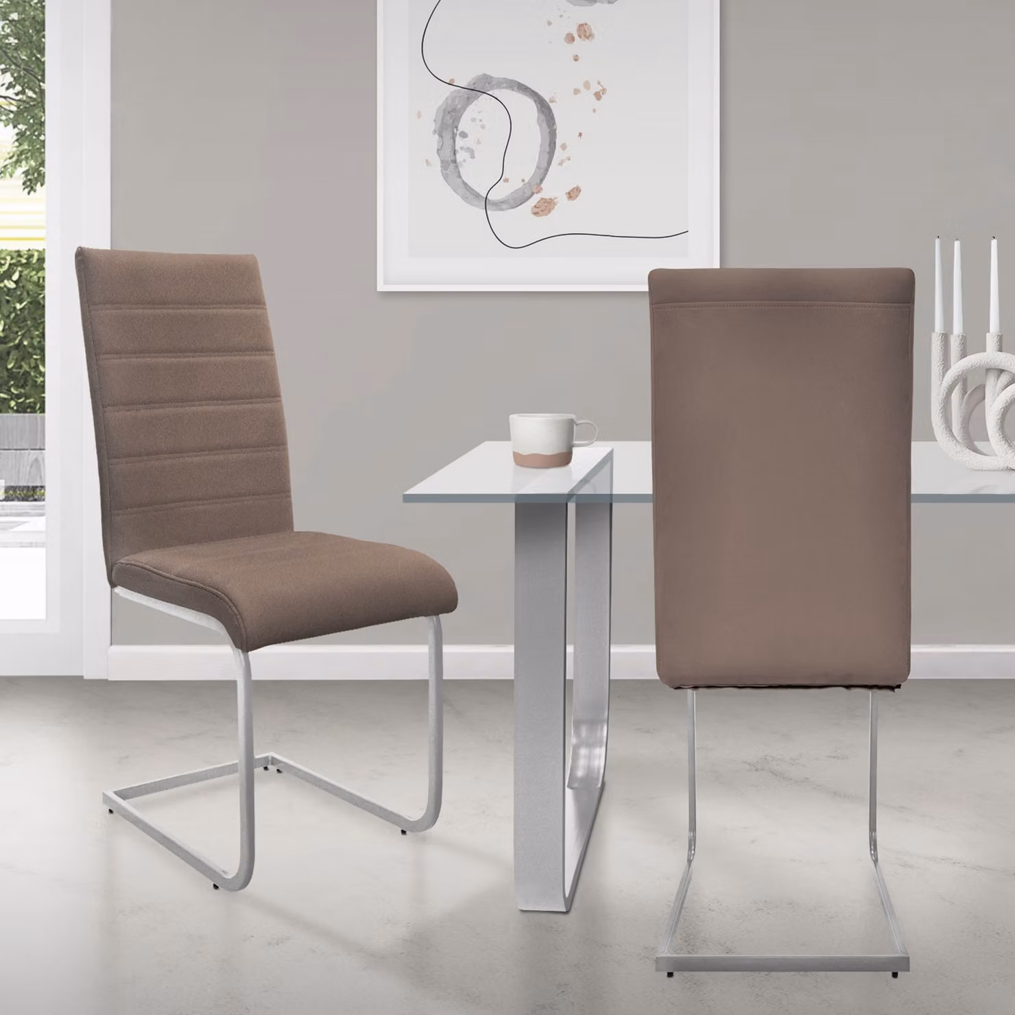 ML-Design set di 2 sedie da pranzo con schienale, marrone, in Pelle finta