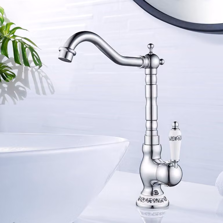Miscelatore per lavabo, rotazione a 360°, monocomando, in ottone, cromato, per bagno
