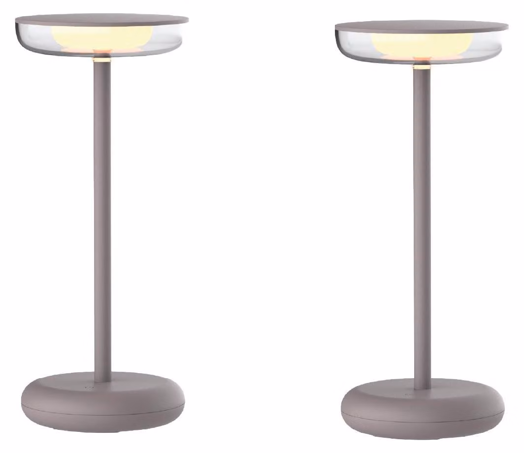 Luxus Europe - Lampada da tavolo Mykonos - Set da 2 pezzi, color tortora - Lampada da tavolo da esterno senza fili, ricaricabile
