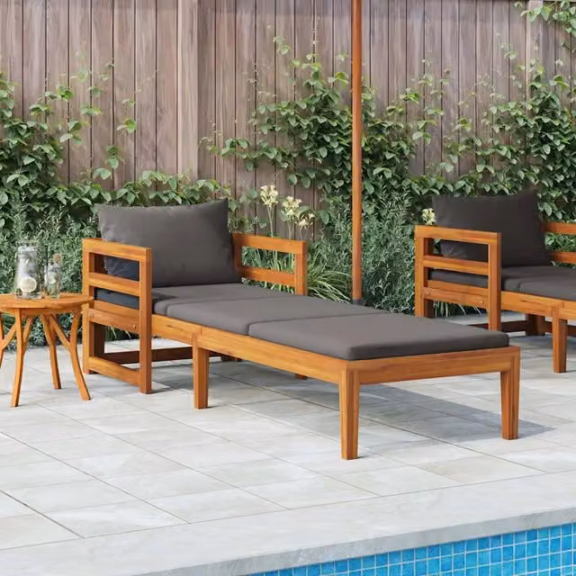 Divano da Giardino-Lettino Prendisole con Cuscini Grigio Scuro in Massello Acacia