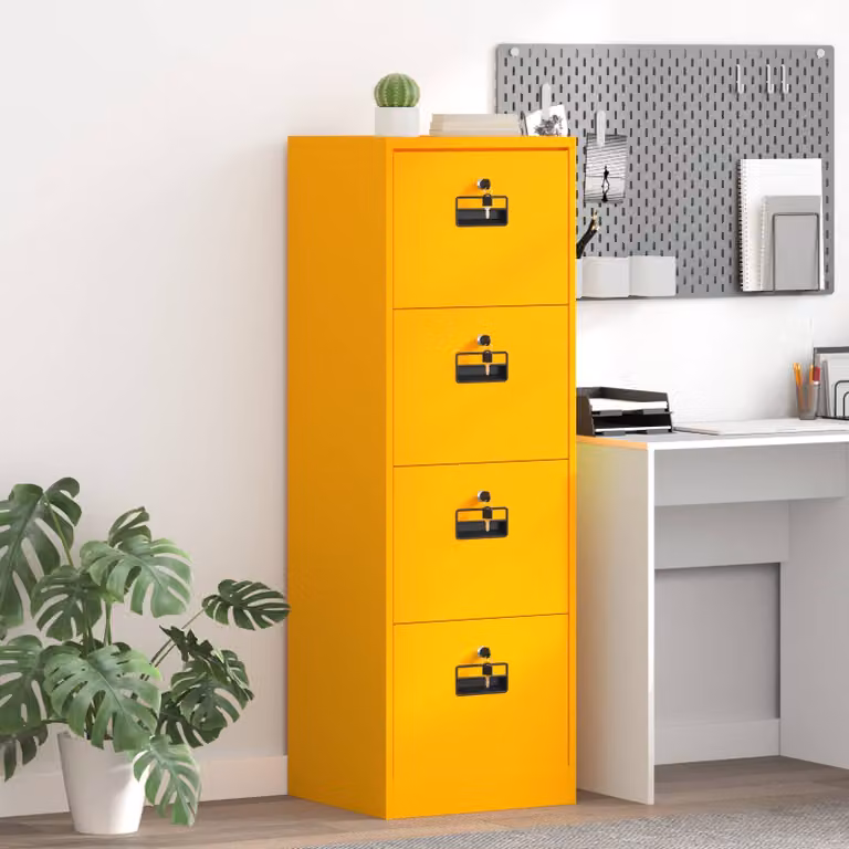 Armadio per file vidaXL in metallo giallo con cassetti e serratura, stile industrial, L: 45,5 cm, P: 42 cm, H: 139 cm
