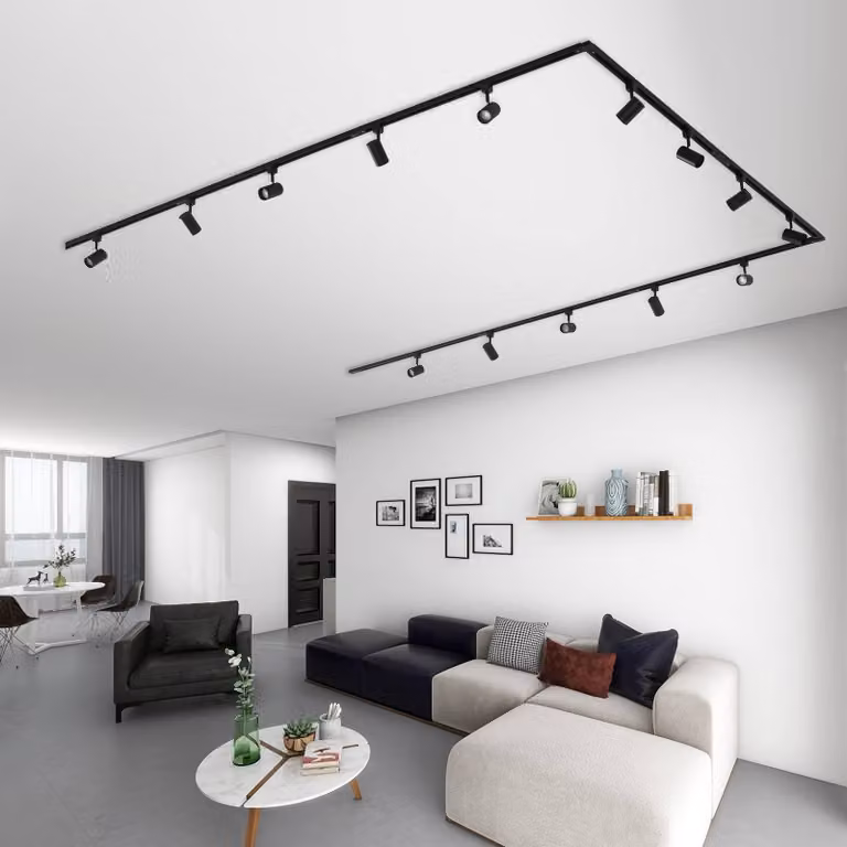 Lindby sistema binario monofase Linaro, GU10, 14 alette, nero Linaro Lindby, dimmerabile, Nero, Soggiorno / Sala da pranzo, Alluminio, Moderno