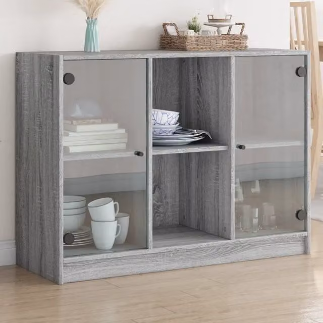 Credenza Buffet Design Mania Grigio Sonoma in Legno Multistrato L: 102 cm, P: 37 cm, H: 75,5 cm