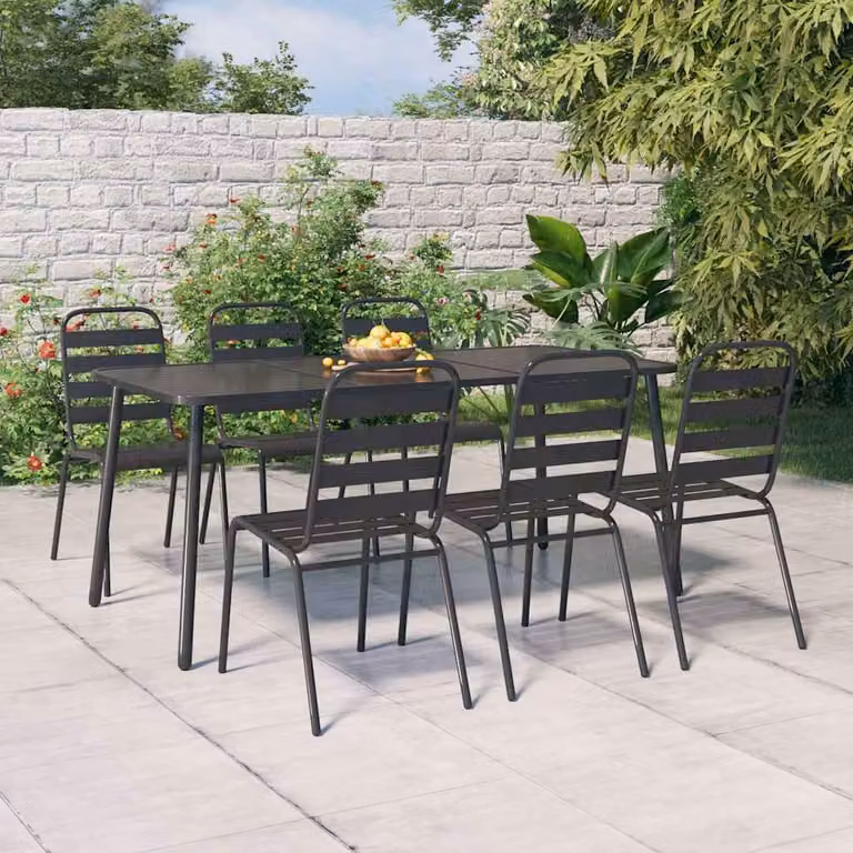 Set da pranzo da giardino moderno vidaXL in acciaio antracite opaco, 7 pezzi