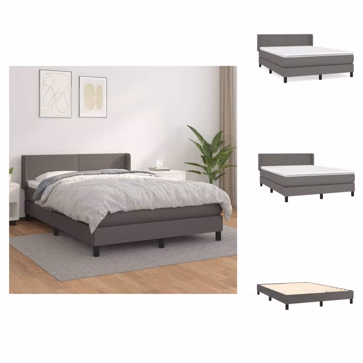 vidaXL Letto a molle con materasso grigio 140x200 cm in Pelle finta - Letti & strutture letto