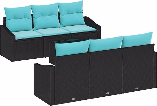 Set di divani 7 pz 3-Numero di posti Nero e Turchese polyrattan 3346616