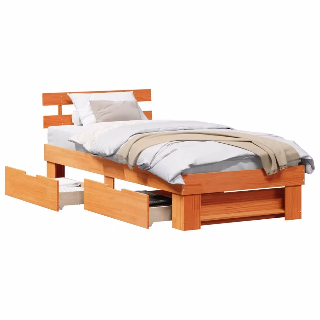 Struttura letto moderna vidaXL in pino massello marrone cerato L/P/H: 200 x 80 x 83,5 cm – 2