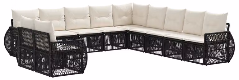 Set da giardino composto da 11 pezzi, in rattan sintetico nero e crema