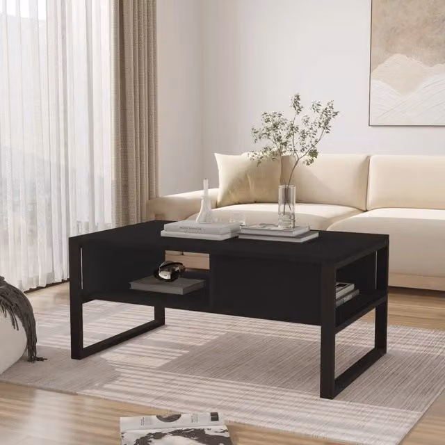 Tavolino da salotto Laukaa en.casa con scomparti nero L: 100 cm, P: 44,5 cm, H: 60 cm