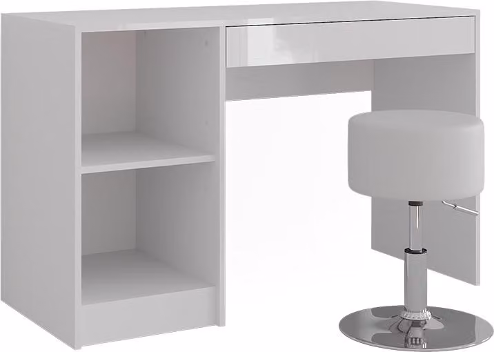 Tavolo da toeletta Vicco Sherry Bianco/Bianco lucido 119.8 cm senza specchio, con sgabello, Model 57576