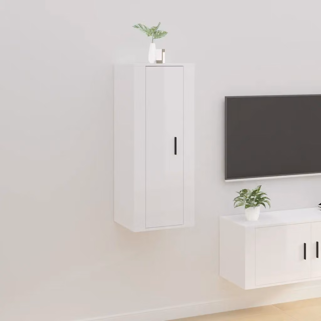 vidaXL Mobile Porta TV a Parete Bianco Lucido L: 40 cm, P: 34,5 cm, H: 100 cm