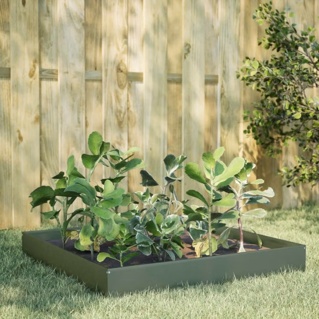 Fioriera Rialzata vidaXL in Acciaio Corten Verde Oliva L: 100 cm, P: 100 cm, H: 26 cm