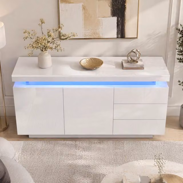 Sideboard moderno con LED Smart App 140 x 35 x 72;5 cm; in truciolare bianco