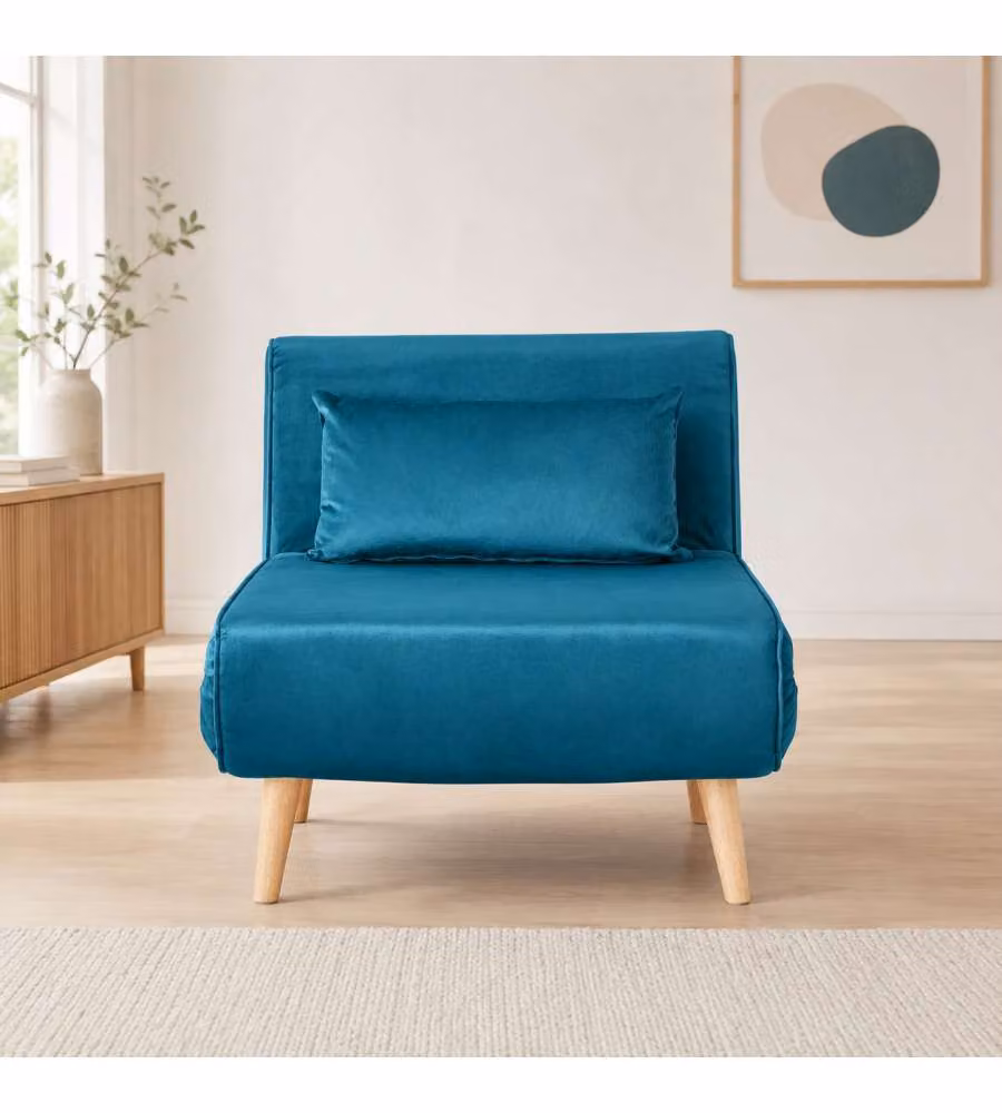 Domo Mea Poltrona Letto Blu Verde - Design Scandinavo Moderno - Velluto Comodo
