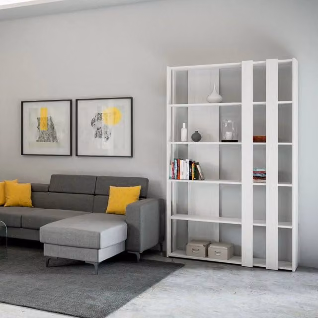 Composizione Libreria Small B Kato 6R 2 fianchi 4 fasce lunghe - Bianco Frassino