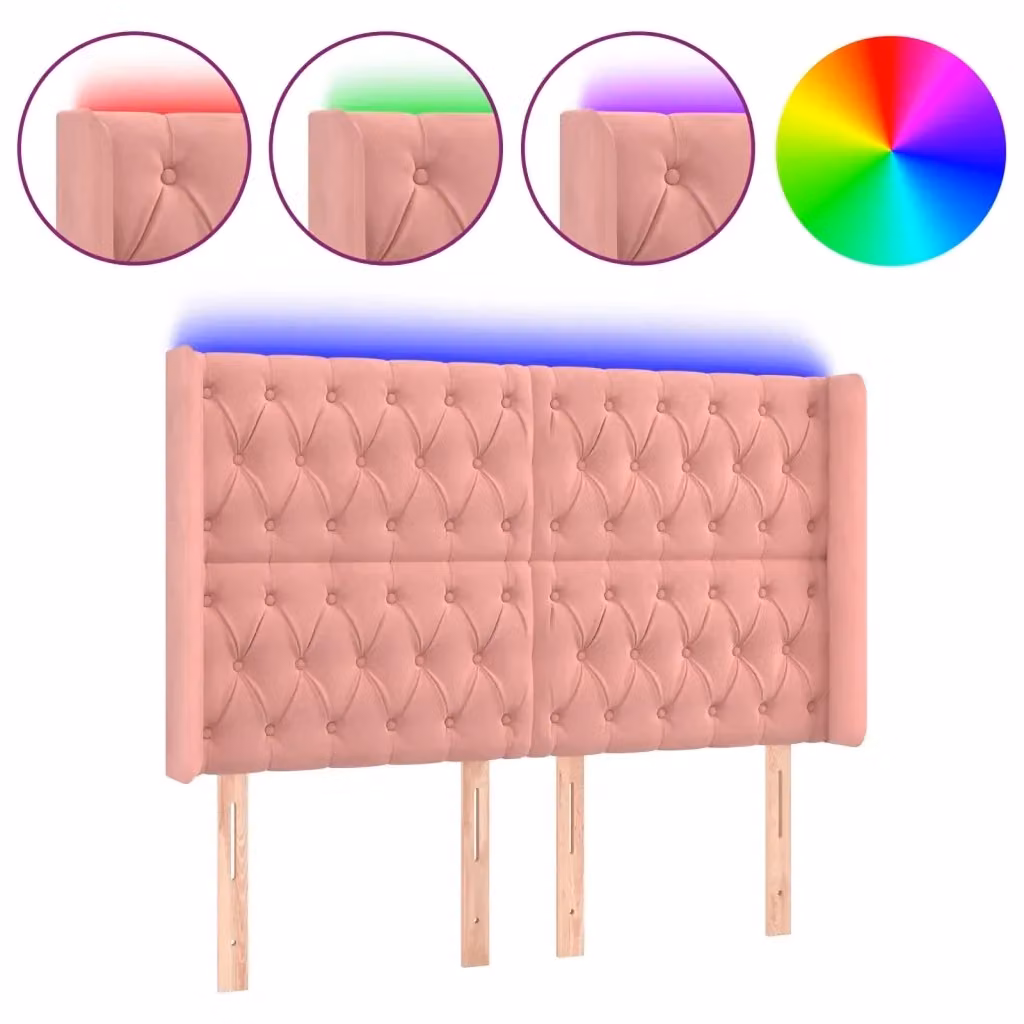 Testiera per letto vidaXL in velluto rosa con illuminazione LED e porta di ricarica USB, L 163 x P 16 x H 118 cm – 2