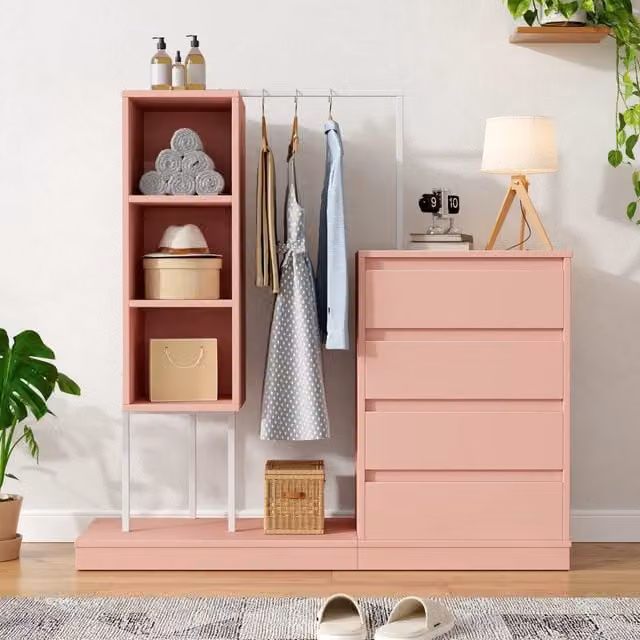 Armadio con Cassetti e Appendiabiti ¨C MINIMAL ¨C Rosa, B140xP40xH135