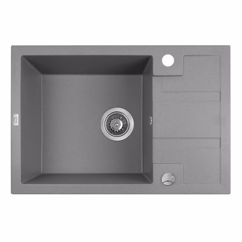 Lavello di design in granito a 1 vasca con scarico corto grigio