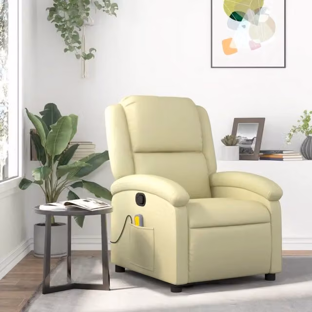 Divano Sedia-Poltrona reclinabile massaggiante in Vera Pelle Crema 895286