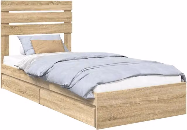 Letto singolo | Letto per adulti | Letto con Contenitore con testiera Rovere Sonoma 100 x 200 cm