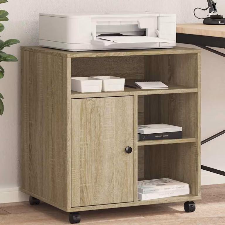 vidaXL Supporto per Stampante con Ruote in Rovere Sonoma, Marrone, L 60 cm x P 50 cm x H 67 cm