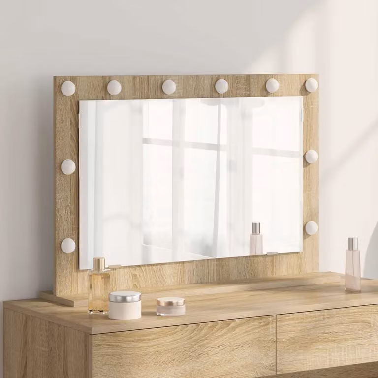 Specchio da Vanità vidaXL con Luce LED, Design Moderno Rettangolare, Colore Marrone, L 80 cm x P 55 cm x H 18 cm
