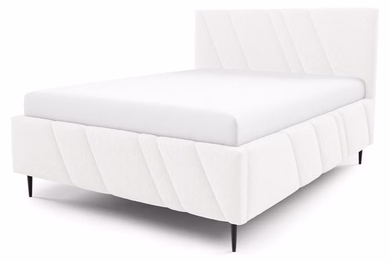 Letto imbottito con contenitore integrato, modello Raiz, finitura "Morgennebel", dimensioni 160 x 200 cm