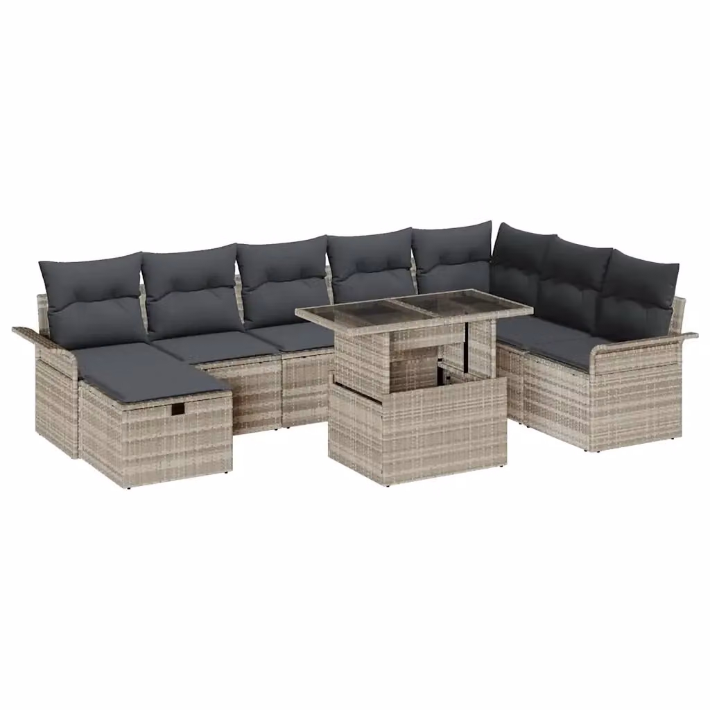 Set Divano da Giardino a L vidaXL 9 pz Grigio con Cuscini e Tavolino in Polyrattan e Acciaio – 2