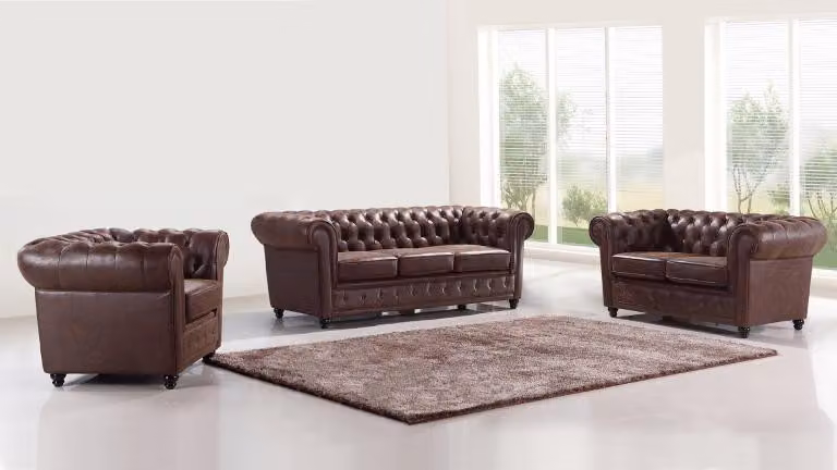 Design Chesterfield 3+2+1 Sofagarnitur Leder Sitz Couch Sofa Polster Garnitur