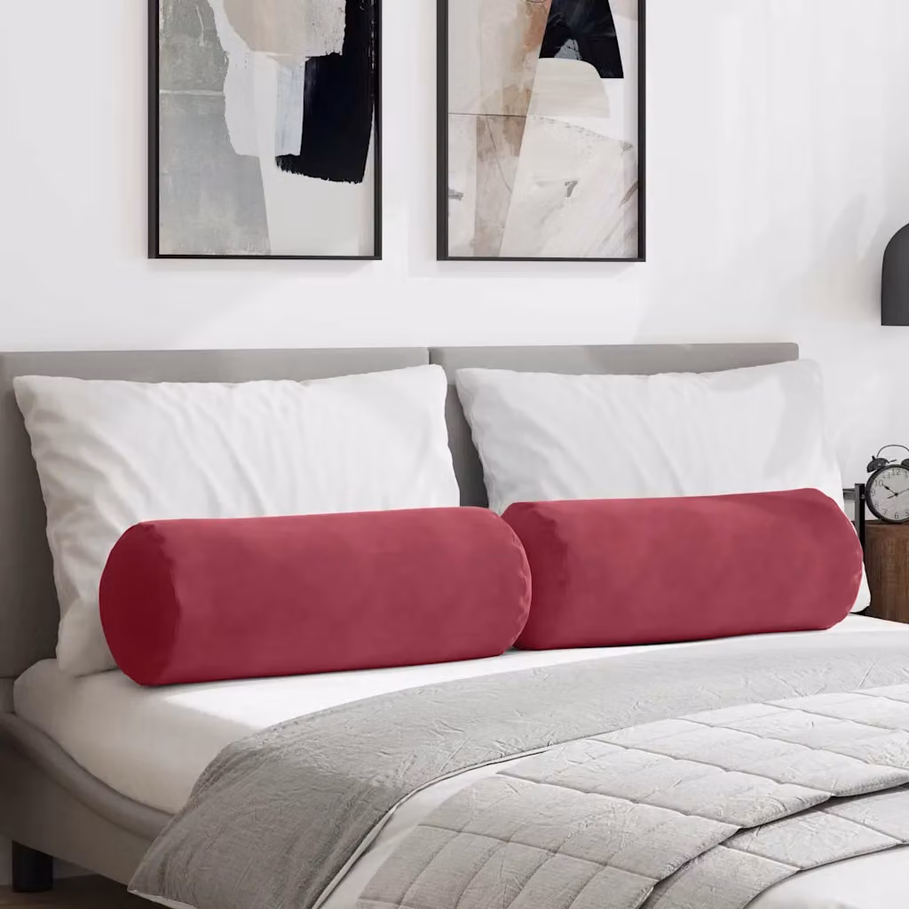 Set di 2 cuscini a rullo vidaXL in tessuto di velluto a coste rosso, Ø 25 x 70 cm