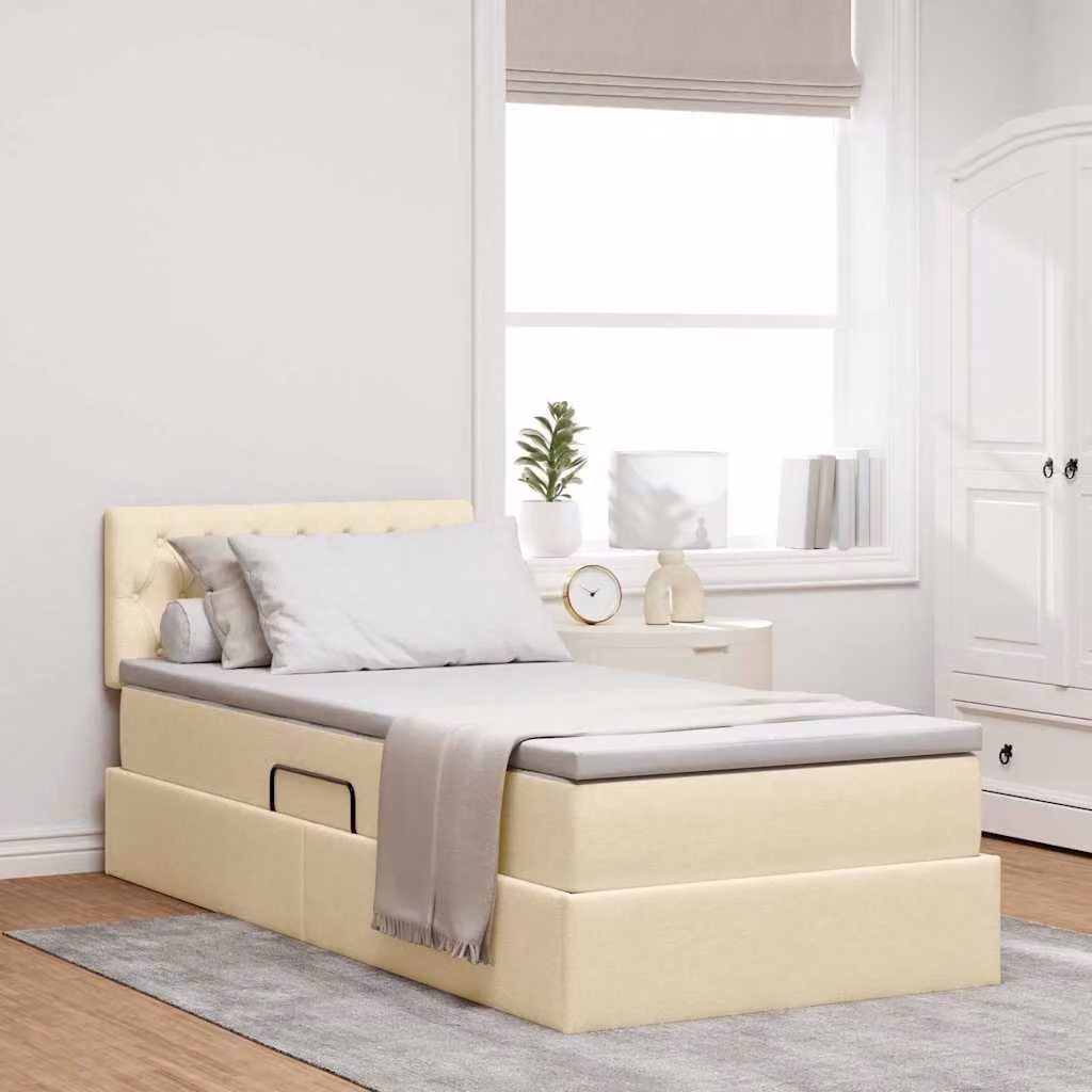 Letto con contenitore e materasso vidaXL in velluto beige, L/P: 90 x 190 cm