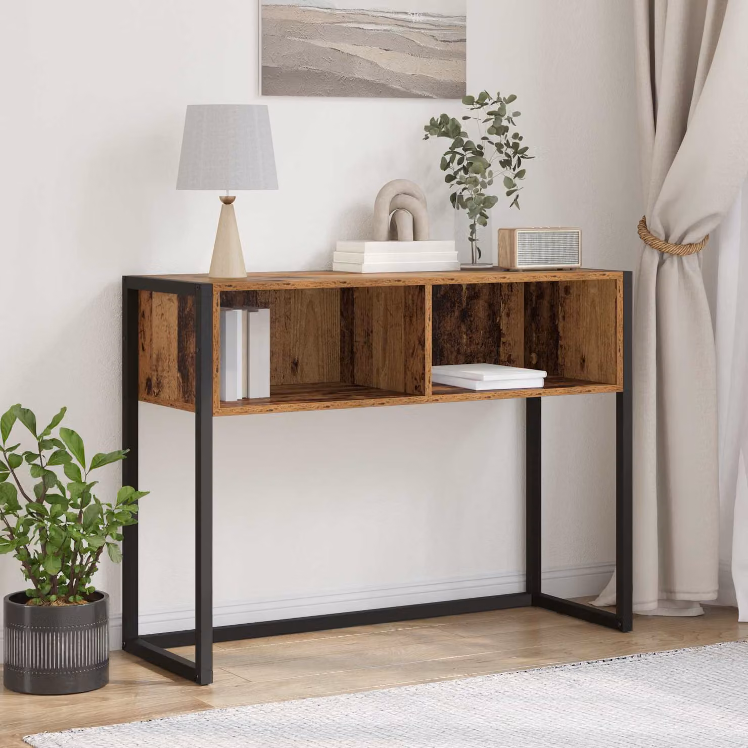 vidaXL Tavolino in stile industriale in legno e metallo marrone L/P/H: 100 x 36 x 75 cm
