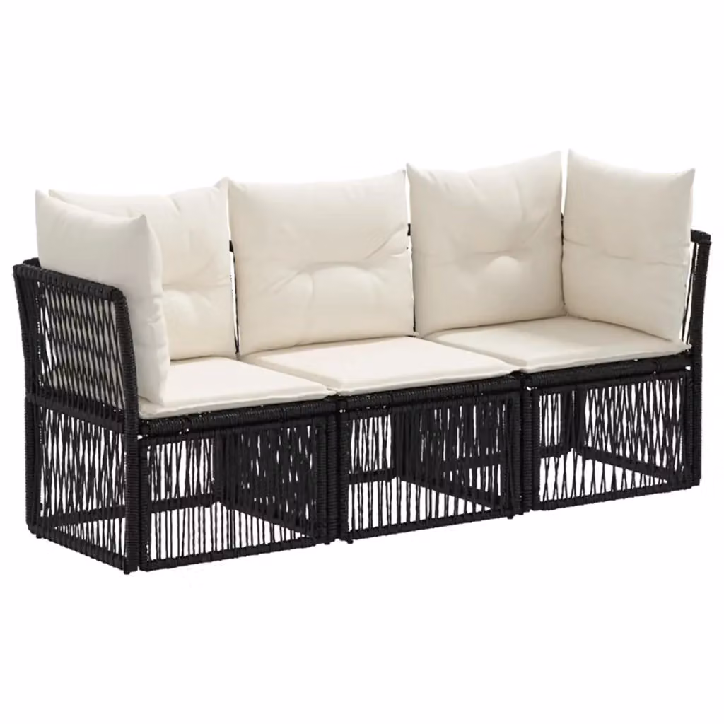 Set Divano da Giardino a L vidaXL in Polyrattan Nero con Cuscini e Struttura in Acciaio – 2
