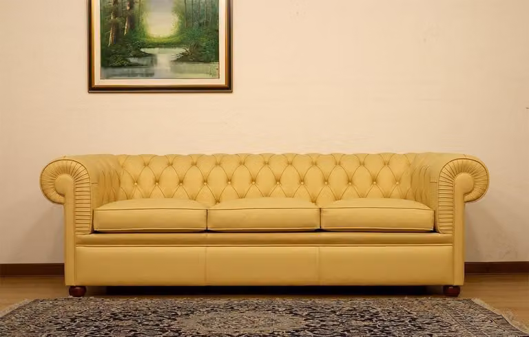 Design Chesterfield Sofa 3-Sitzer Gelb Couch Polster Leder Sofas Wohnzimmer