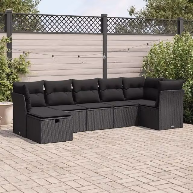 Set Divani da Giardino con Cuscini 7pz Nero Polyrattan 3325301