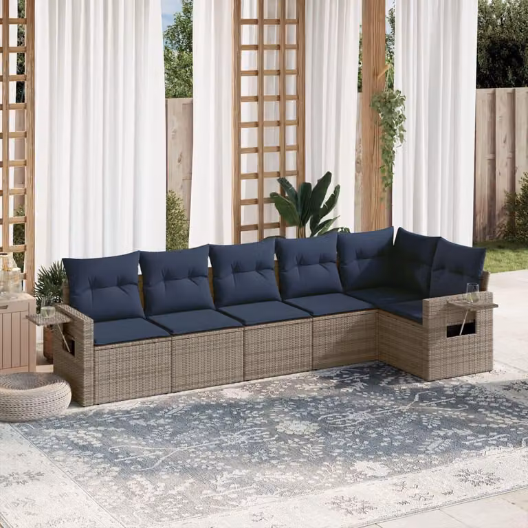 Maison Exclusive - Set di 6 divani da giardino con cuscini, grigio, polyrattan
