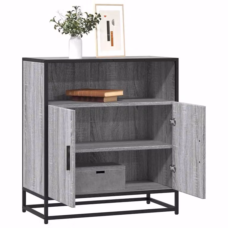Credenza vidaXL in stile industriale in legno e metallo, Grigio, L 68 cm x P 35 cm x H 76 cm