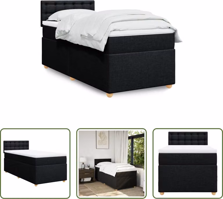 The Living Store Letto a molle con materasso in tessuto nero