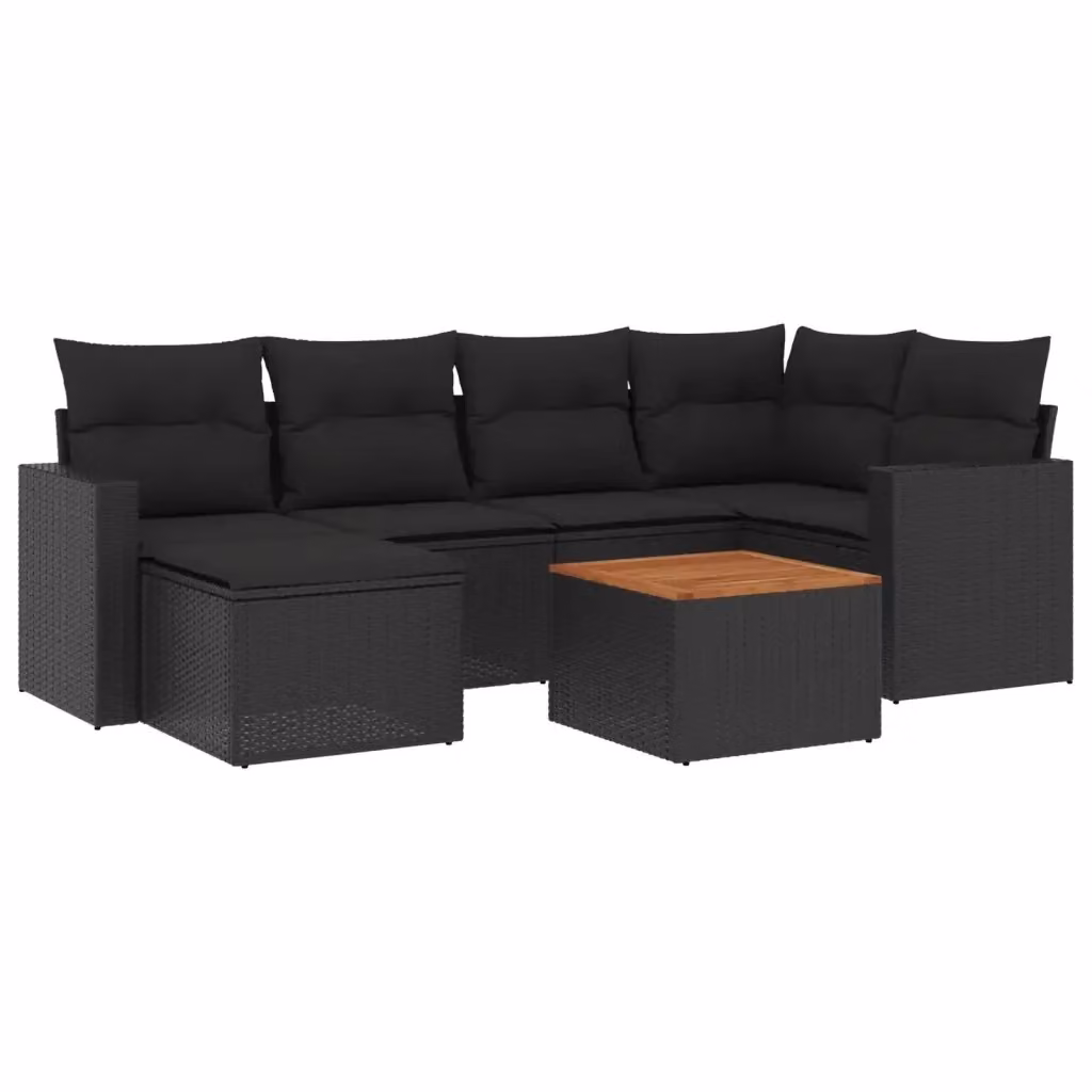 Set di Divani da Giardino vidaXL a Forma di L con 7 Pezzi in Polyrattan Nero e Cuscini Imbottiti – 2