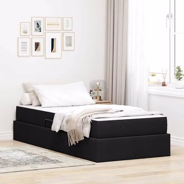 Letto con contenitore e materasso Nero 90 x 190 cm Poliestere 3399630