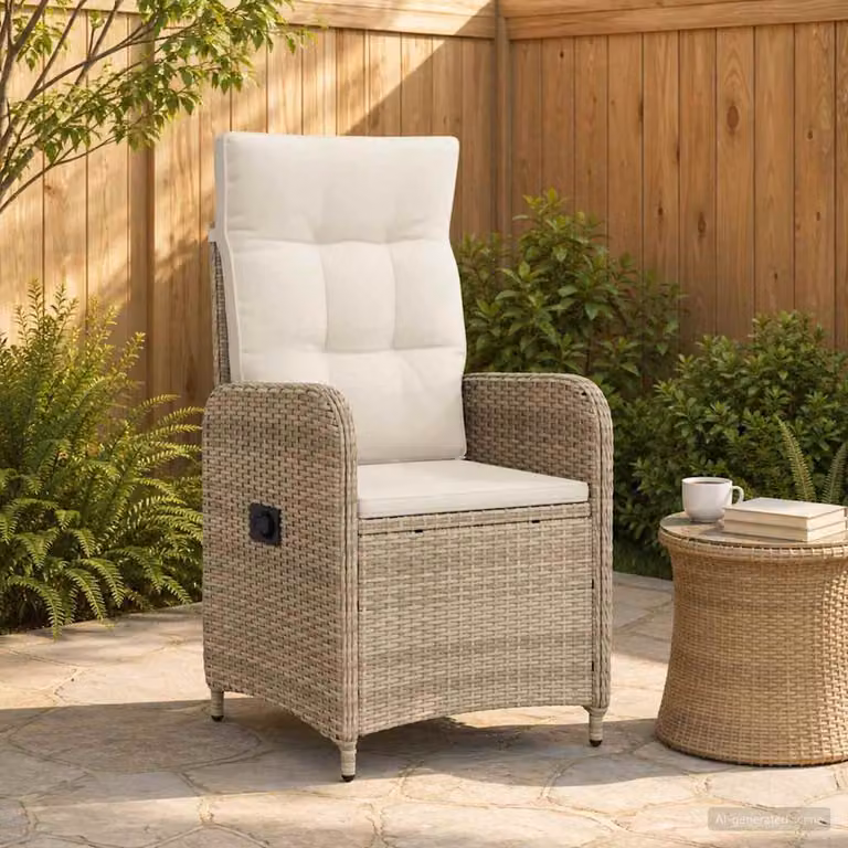 Sedia da giardino moderna vidaXL in polyrattan con cuscini Beige e Bianco